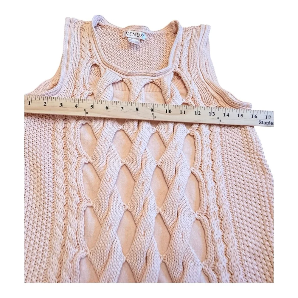 Women's VENUS Pink Cable Knit Sleeveless Crew Neck Sweater S - Picture 13 of 14